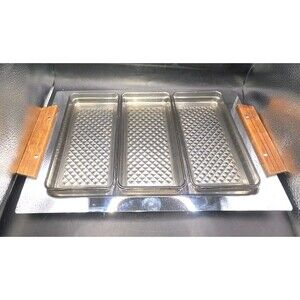 Vintage  Kromex  MCM  Party Platter Appetizer Tray Removable Trays Teak Wood